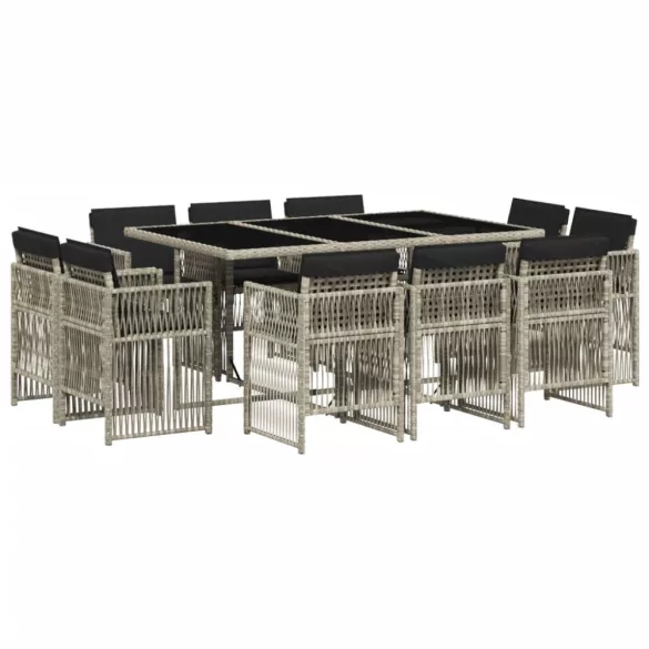 11 részes világosszürke polyrattan kerti ülőgarnitúra párnákkal