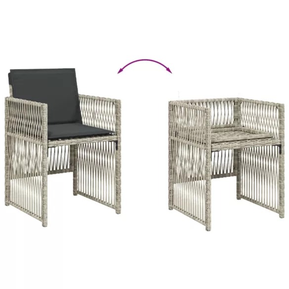 11 részes világosszürke polyrattan kerti ülőgarnitúra párnákkal