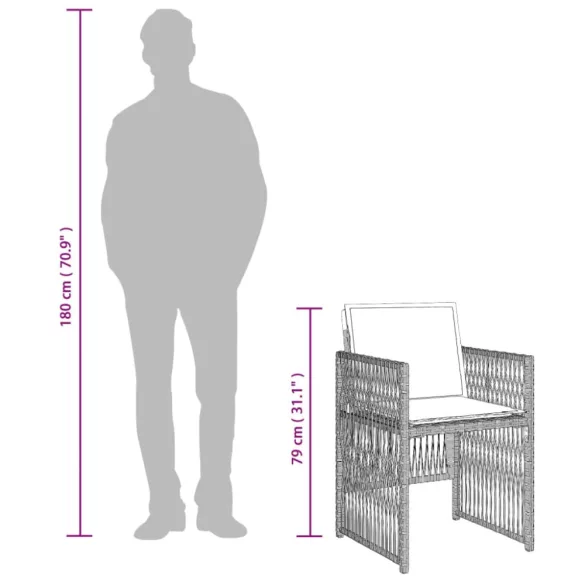 11 részes világosszürke polyrattan kerti ülőgarnitúra párnákkal