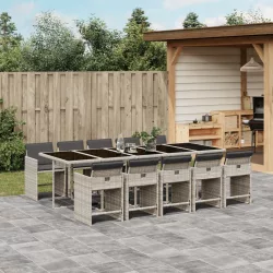   11 részes világosszürke polyrattan kerti ülőgarnitúra párnákkal