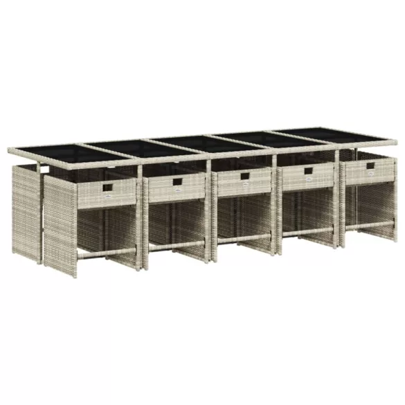 11 részes világosszürke polyrattan kerti ülőgarnitúra párnákkal