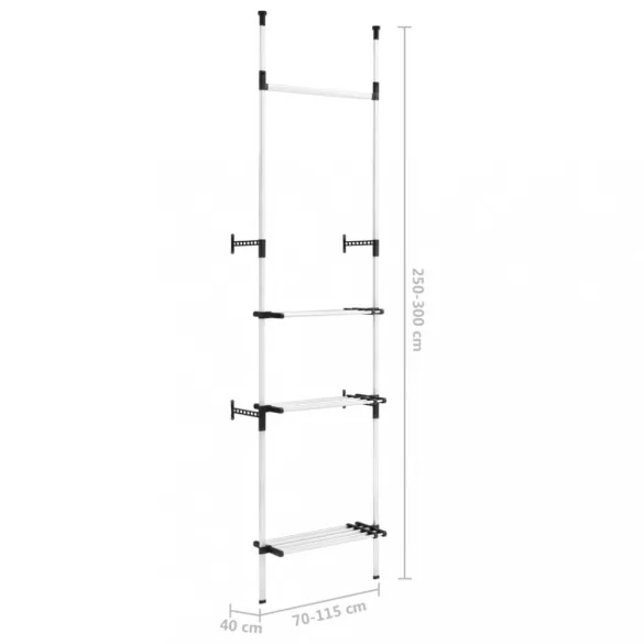 alumínium teleszkópos szekrényrendszer rudakkal és polccal