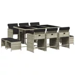 11 részes világosszürke polyrattan kerti ülőgarnitúra párnákkal