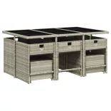 11 részes világosszürke polyrattan kerti ülőgarnitúra párnákkal