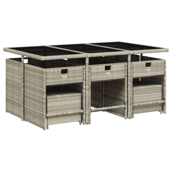 11 részes világosszürke polyrattan kerti ülőgarnitúra párnákkal
