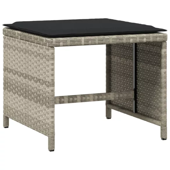 11 részes világosszürke polyrattan kerti ülőgarnitúra párnákkal