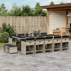   15 részes szürke polyrattan kerti étkezőgarnitúra párnákkal