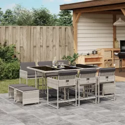   11 részes világosszürke polyrattan kerti ülőgarnitúra párnákkal