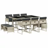 11 részes világosszürke polyrattan kerti ülőgarnitúra párnákkal