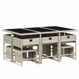 11 részes világosszürke polyrattan kerti ülőgarnitúra párnákkal