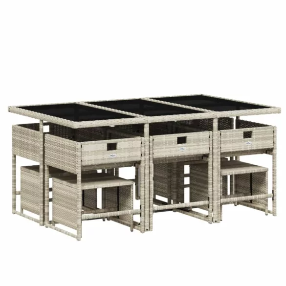 11 részes világosszürke polyrattan kerti ülőgarnitúra párnákkal