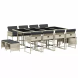 13 részes szürke polyrattan kerti étkezőgarnitúra párnákkal