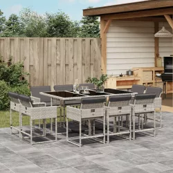   11 részes világosszürke polyrattan kerti ülőgarnitúra párnákkal