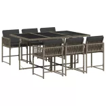 7 részes szürke polyrattan kerti étkezőgarnitúra párnával