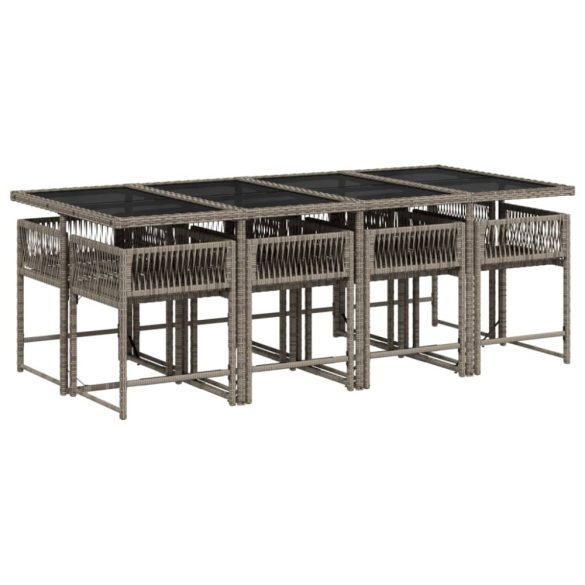 9 részes szürke polyrattan kerti étkezőgarnitúra párnával