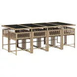 9 részes bézs polyrattan kerti étkezőgarnitúra párnákkal