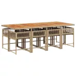 9 részes bézs polyrattan kerti étkezőgarnitúra párnákkal