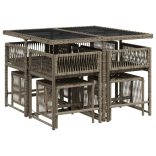 9 részes szürke polyrattan kerti étkezőgarnitúra párnával