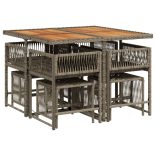 9 részes szürke polyrattan kerti étkezőgarnitúra párnával