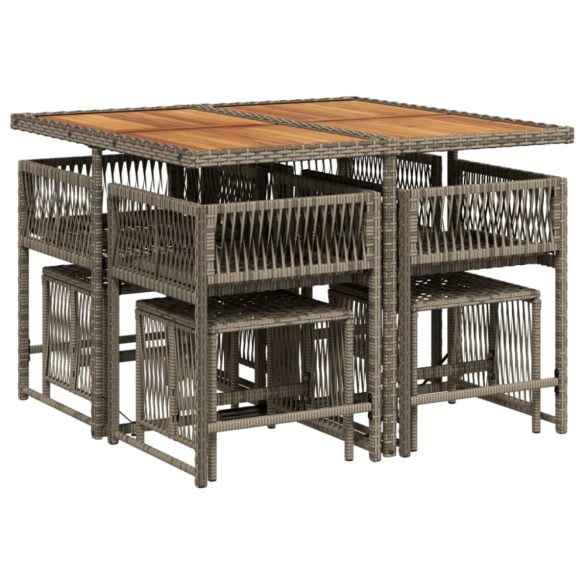 9 részes szürke polyrattan kerti étkezőgarnitúra párnával