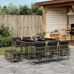   11 részes szürke polyrattan kerti ülőgarnitúra párnákkal
