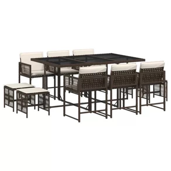 11 részes barna polyrattan kerti ülőgarnitúra párnákkal