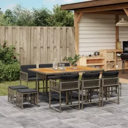   11 részes szürke polyrattan kerti ülőgarnitúra párnákkal