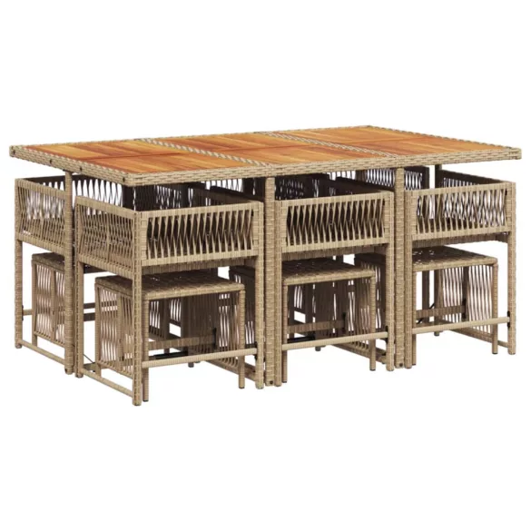 11 részes bézs polyrattan kerti étkezőgarnitúra párnákkal