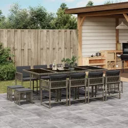   13 részes szürke polyrattan kerti ülőgarnitúra párnákkal