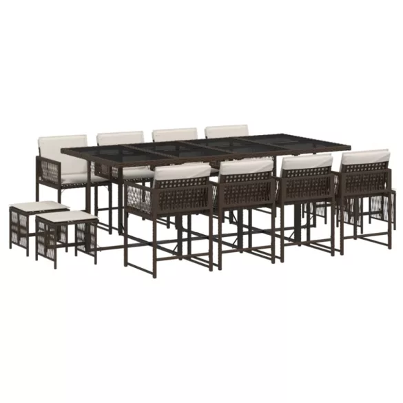 13 részes barna polyrattan kerti ülőgarnitúra párnákkal