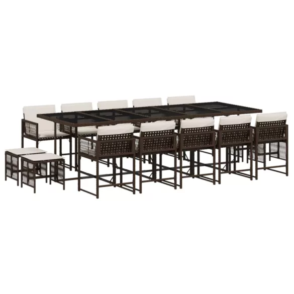 15 részes barna polyrattan kerti ülőgarnitúra párnákkal