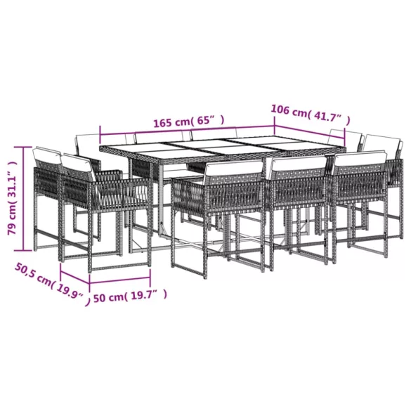 11 részes szürke polyrattan kerti ülőgarnitúra párnákkal