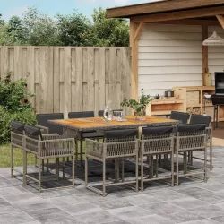   11 részes szürke polyrattan kerti ülőgarnitúra párnákkal