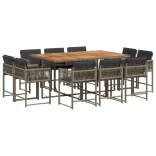 11 részes szürke polyrattan kerti ülőgarnitúra párnákkal