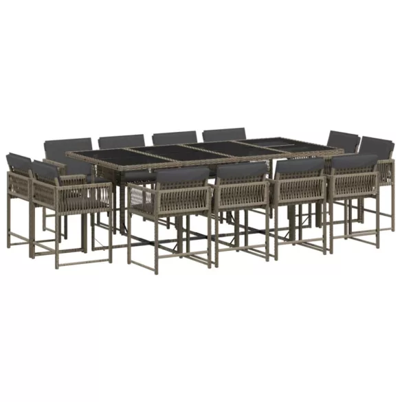 13 részes szürke polyrattan kerti ülőgarnitúra párnákkal