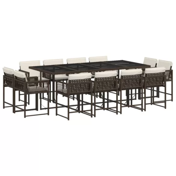 13 részes barna polyrattan kerti ülőgarnitúra párnákkal