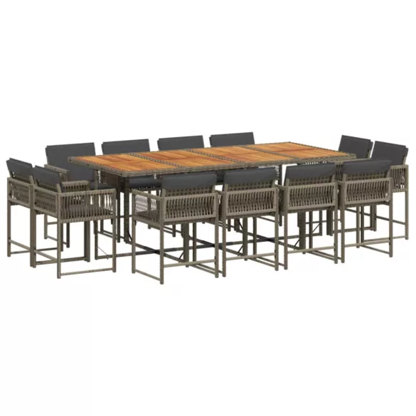 13 részes szürke polyrattan kerti ülőgarnitúra párnákkal