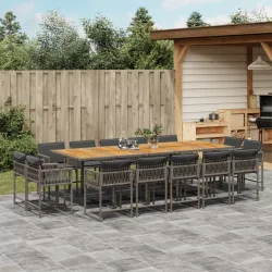   15 részes szürke polyrattan kerti étkezőgarnitúra párnákkal