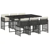 7 részes fekete polyrattan kerti étkezőgarnitúra párnával