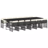13 részes fekete polyrattan kerti ülőgarnitúra párnákkal