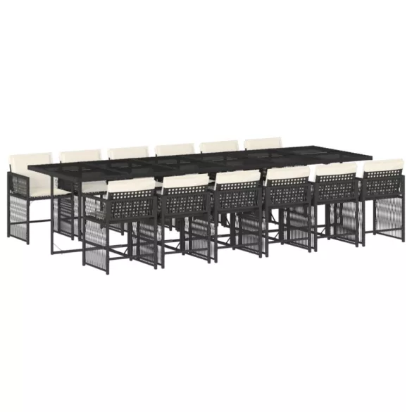 13 részes fekete polyrattan kerti ülőgarnitúra párnákkal