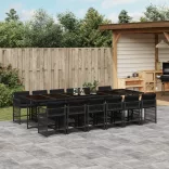 13 részes fekete polyrattan kerti ülőgarnitúra párnákkal