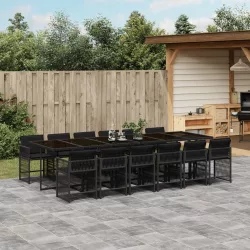   13 részes fekete polyrattan kerti ülőgarnitúra párnákkal
