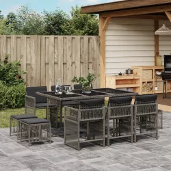   11 részes szürke polyrattan kerti ülőgarnitúra párnákkal