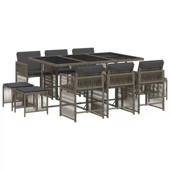 11 részes szürke polyrattan kerti ülőgarnitúra párnákkal