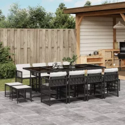   13 részes fekete polyrattan kerti ülőgarnitúra párnákkal