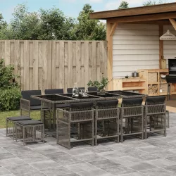   13 részes szürke polyrattan kerti ülőgarnitúra párnákkal