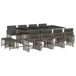 13 részes szürke polyrattan kerti ülőgarnitúra párnákkal