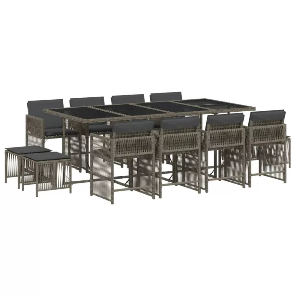 13 részes szürke polyrattan kerti ülőgarnitúra párnákkal
