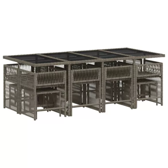13 részes szürke polyrattan kerti ülőgarnitúra párnákkal